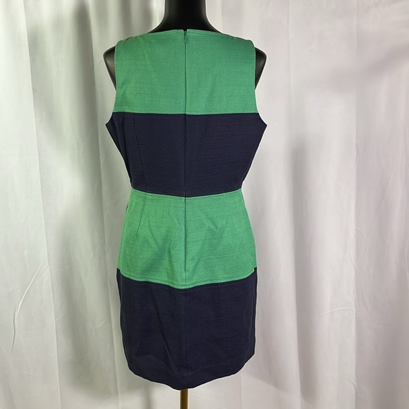 NWT Banana Republic Navy & Green Striped Sleeveless Cotton Sheath Dress - Picture 3 of 16